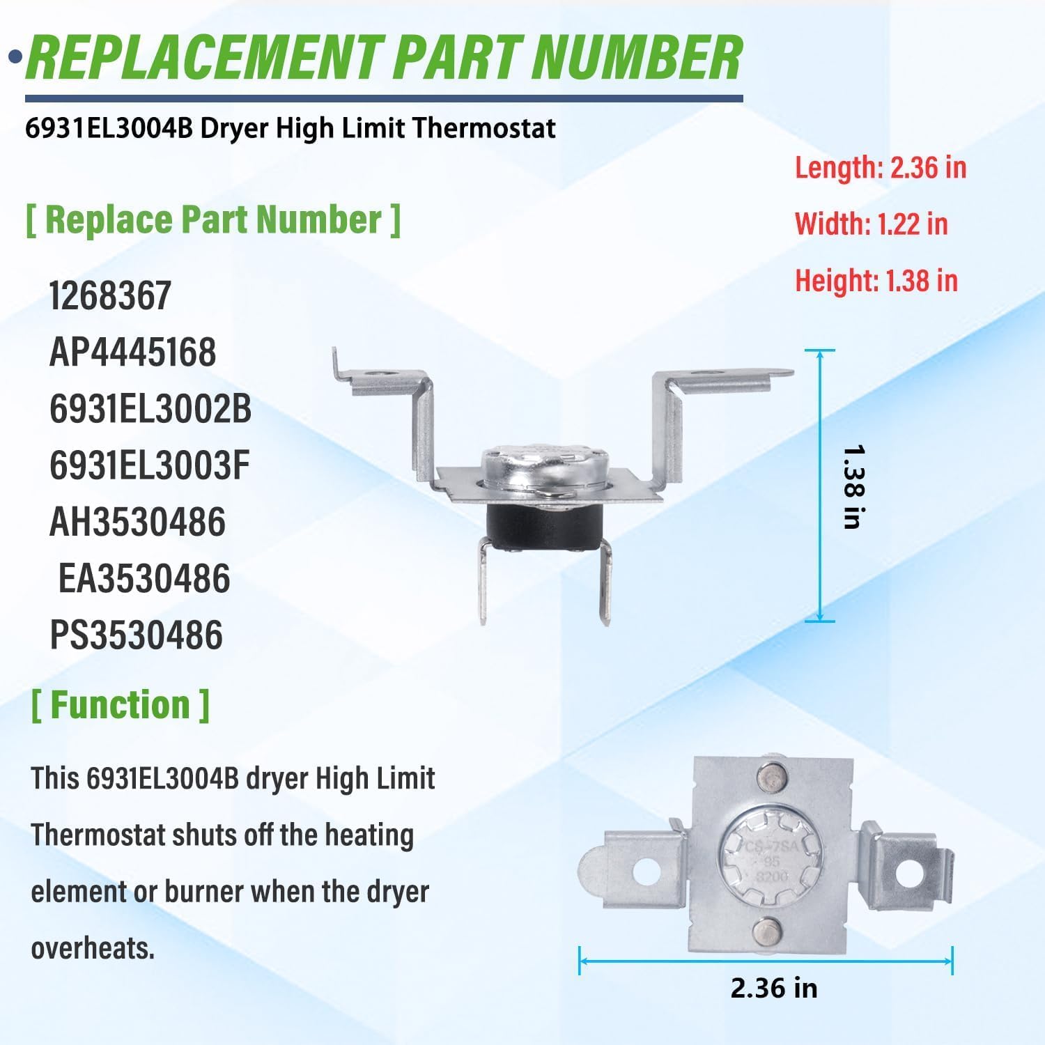 AGM30045804 - 6323EL2001B Dryer Thermistor 6931EL3003C Dryer High Limit Thermostat 6931EL3004B Dryer Thermostat