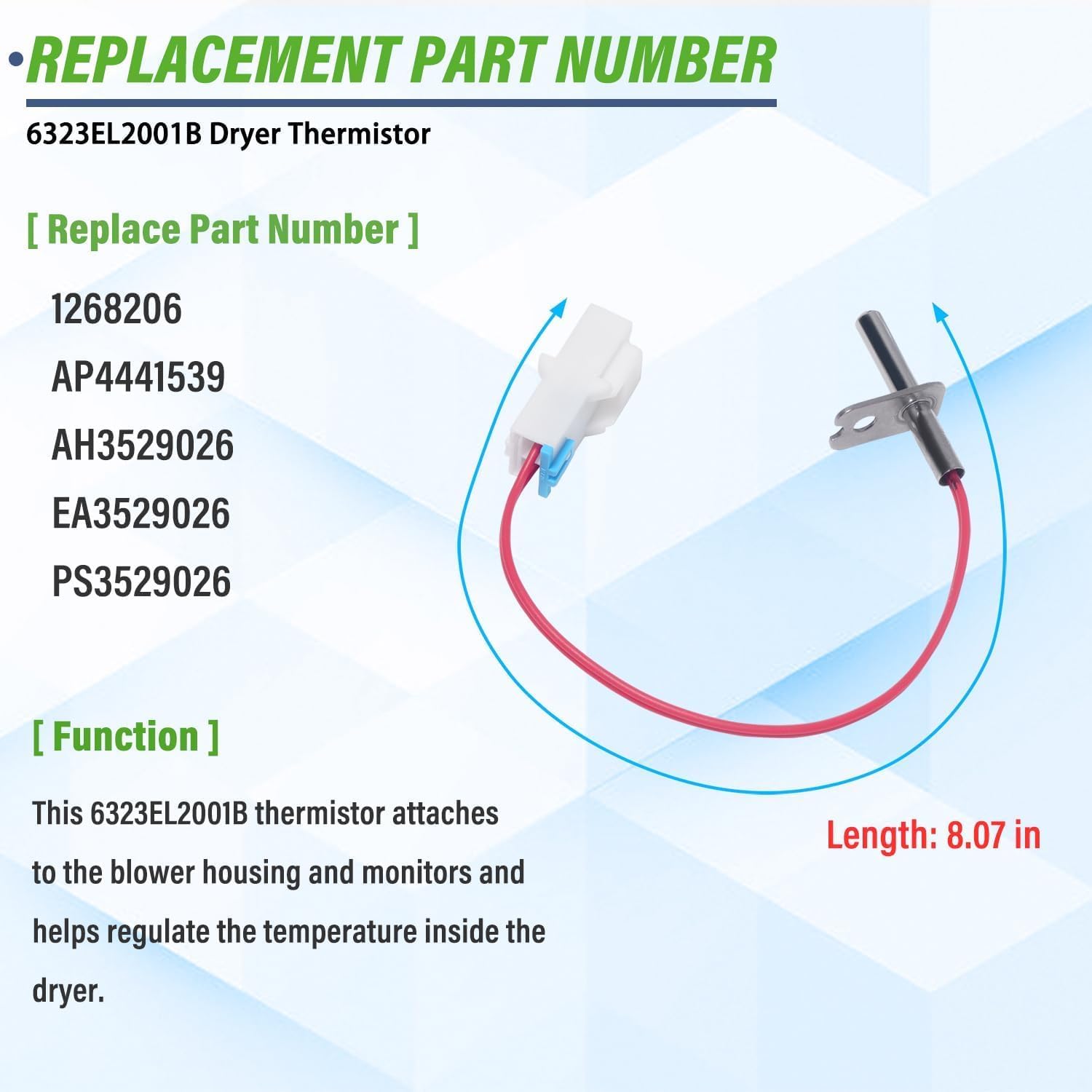 AGM30045804 - 6323EL2001B Dryer Thermistor 6931EL3003C Dryer High Limit Thermostat 6931EL3004B Dryer Thermostat